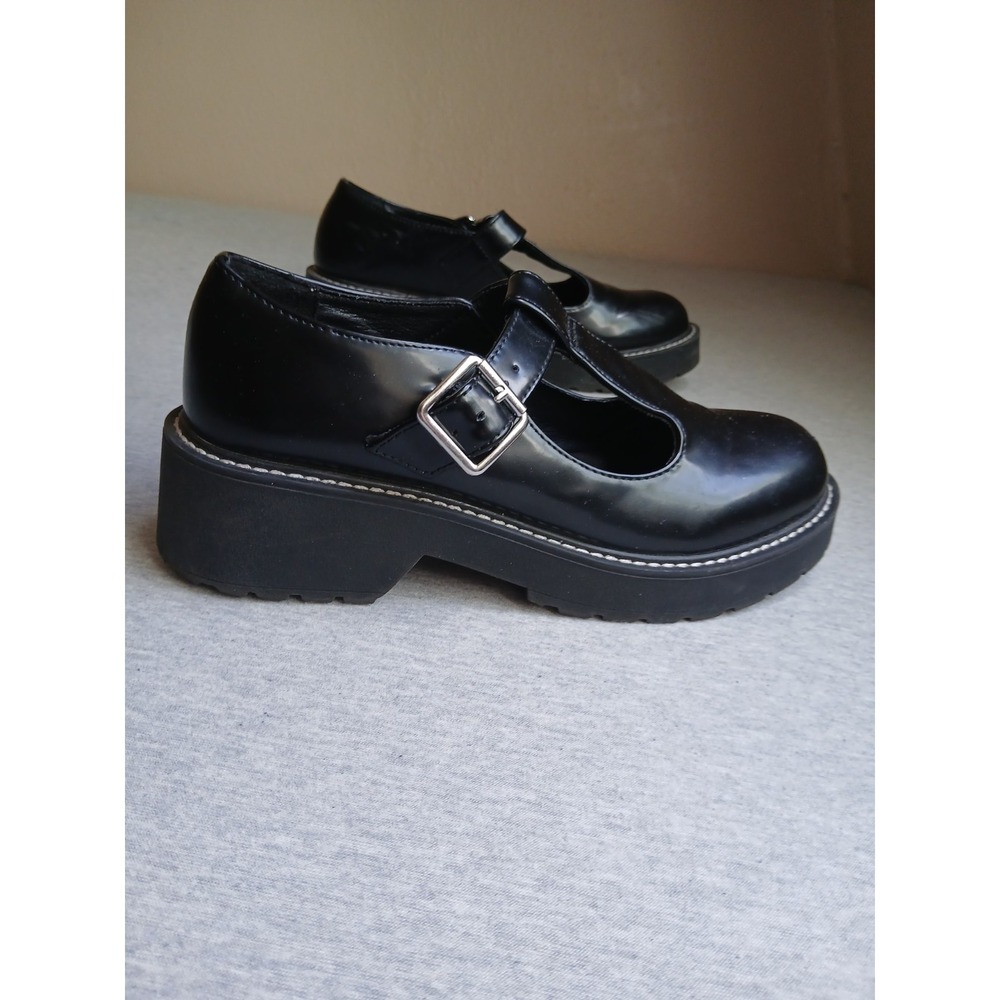 Steve Madden Girl Shoes 9.5 Platform Clog Grunge Goth Buckle Lug Sole Black